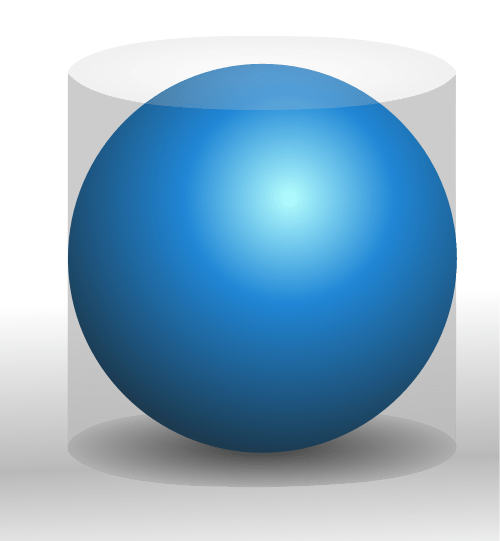 Sphere embedded in cylinder. The volume of the sphere is 2/3 that of the cylinder. (Image Wikimedia Commons)