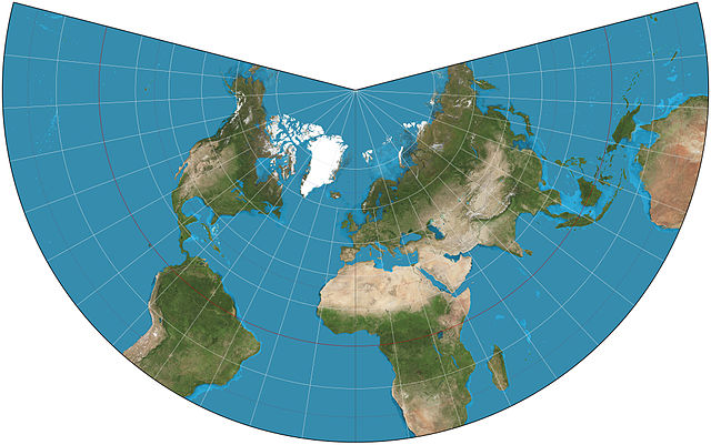 Lambert conformal conic projection with standard parallels at 20N and 50N (image from Wikimedia Commons).