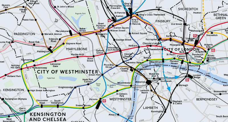 Topographical map of the London Underground network