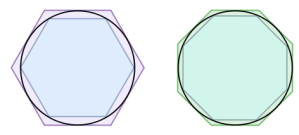 Hexagons and octogons within and around a circle.