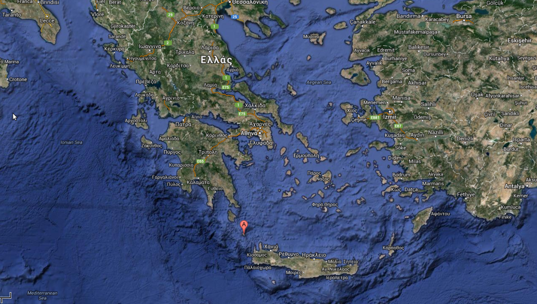Antikythera, between Crete and the Greek mainland (google maps). 