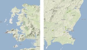 Contrasting character of the NW and SE coasts (from Google Maps).