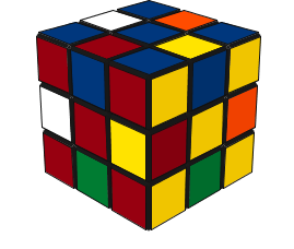 Superflip position: all cubies in position, corners correctly oriented and edges reversed.