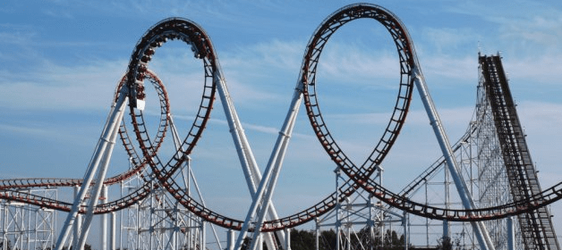 Rollercoaster loops, showing high curvature near the top and lower values lower down.