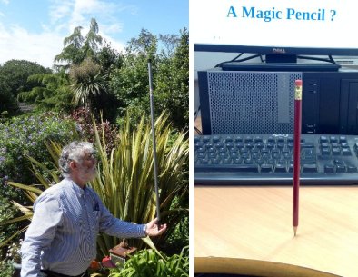 Easy to balance a brush handle. Very hard to balance a pencil (this one is held up by a paper clip).