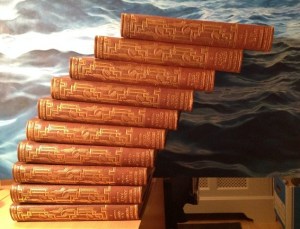 Ten volumes of the Encyclopedia Britannica.