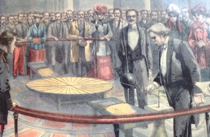 Reconstruction of Foucault's demonstration in 1902 (illustration from the cover of WIlliam Tobin's book [1]).