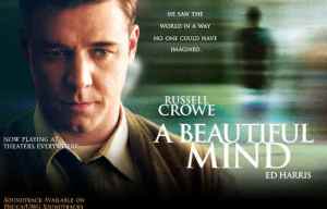 Russell Crowe as John Nash in the movie A Beautiful Mind.