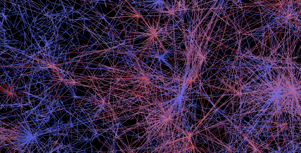 Detail of a Twitter communications network. Image from: https://dhs.stanford.edu/gephi-workshop/twitter-network-gallery/ 